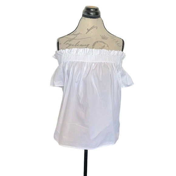 Gap Womens Off Shoulder White Blouse Ruffled Cotton Short Sleeve Size Small - Picture 1 of 12